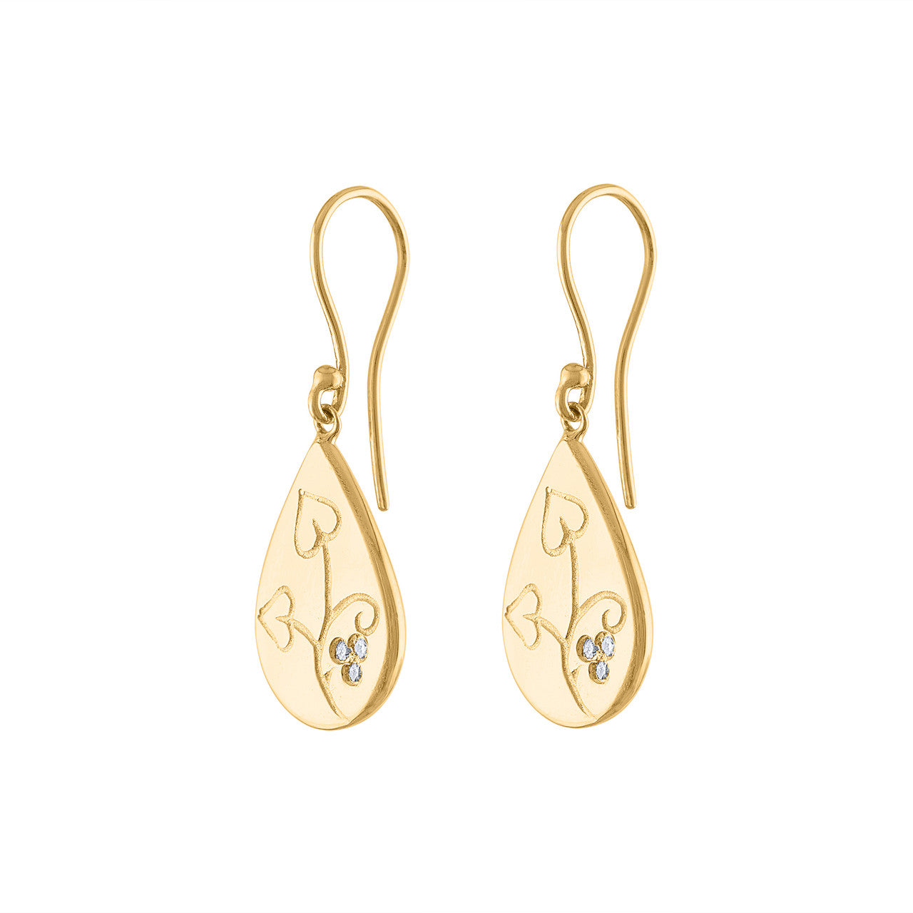 Unique 14K Yellow Gold Diamond Teardrop Earring, Exquisite Hand Engraved Designer Earring