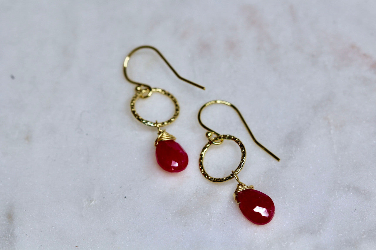 Handmade 14K Yellow Gold Ruby Earring