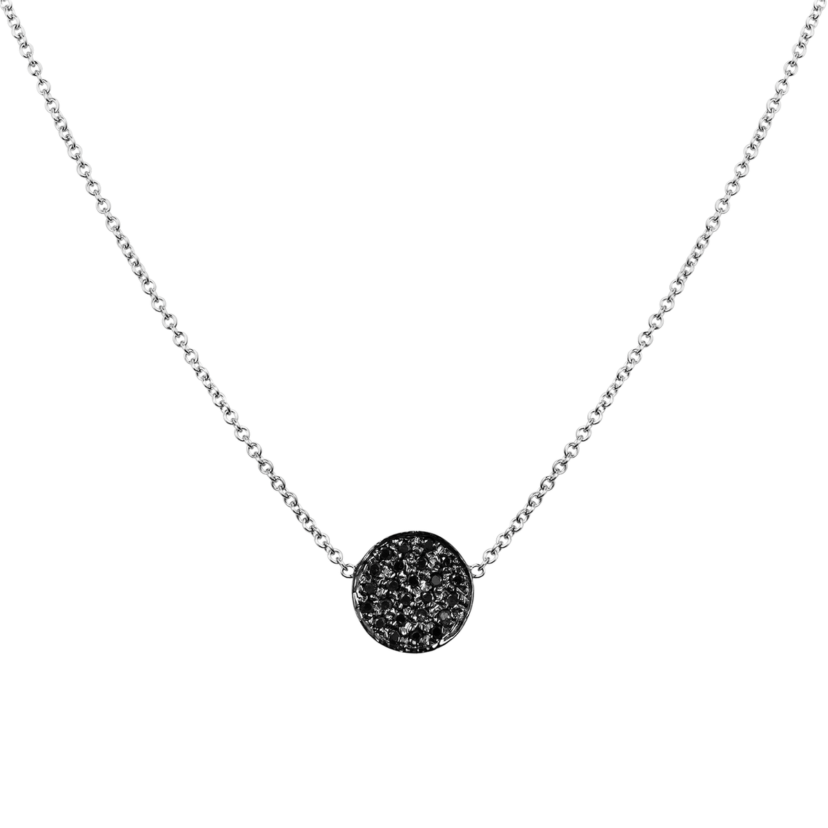 14K White Gold Black Diamond Micro Pave Disc Pendant, Black Diamond Ne