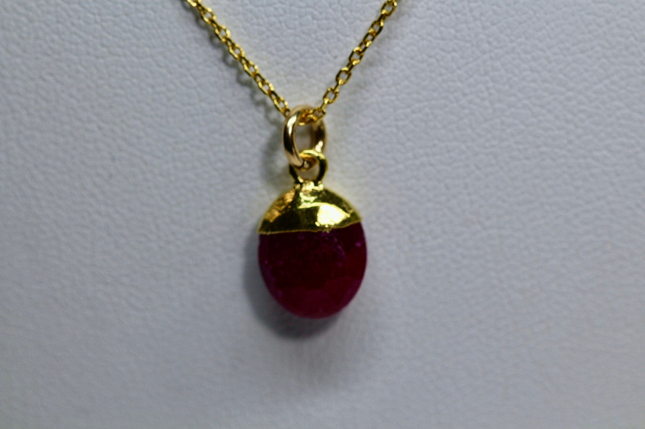  Handmade 14K Yellow Gold Ruby Stone Pendant