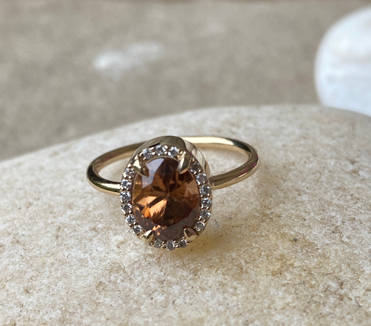 2.47 Diamond & Imperial Topaz Engagement Ring, Unique Halo Diamond Ring, Diamond Cocktail Ring, Handcrafted Anniversary Ring Imperial Topaz