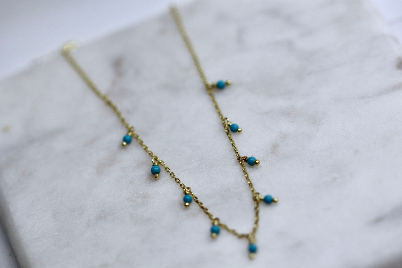 14K Yellow Gold Turquoise Gemstone Necklace