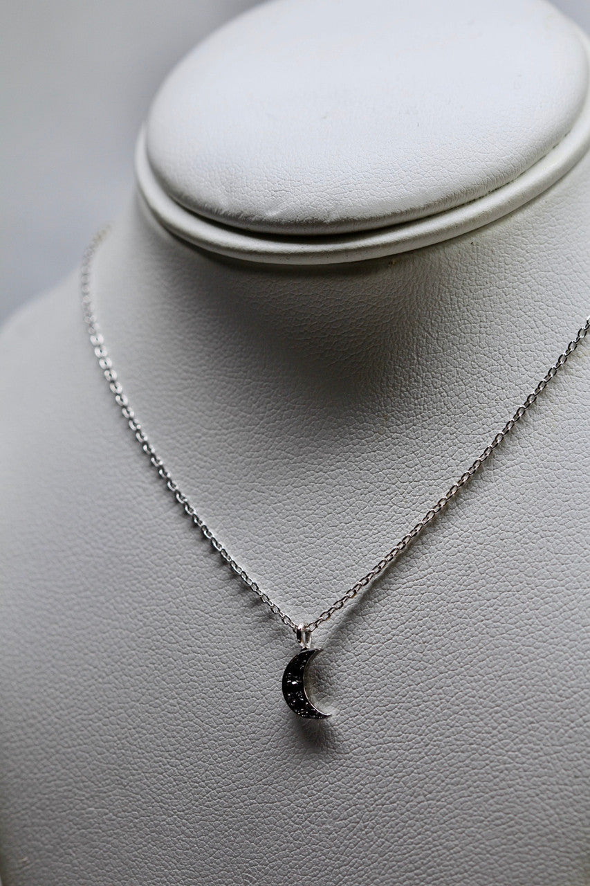 14K White Gold Crescent Diamond Moon Necklace