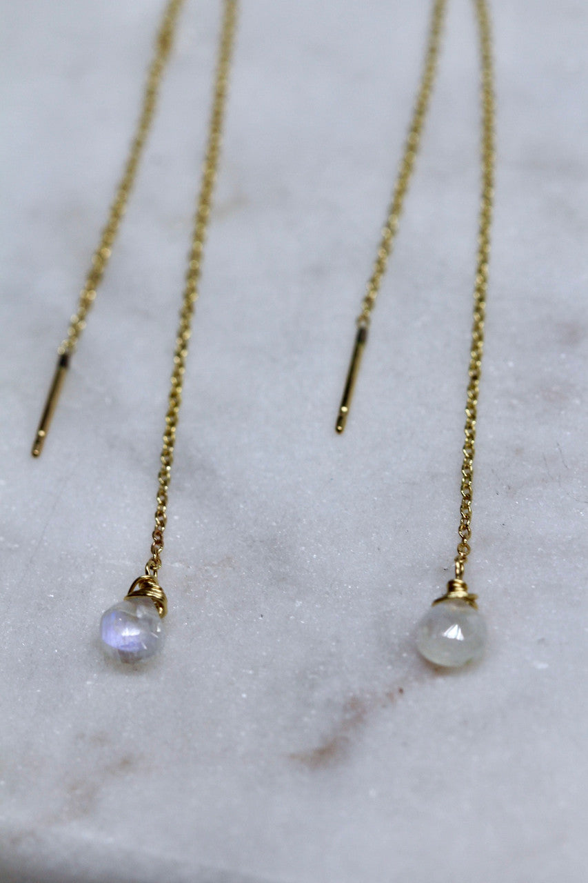 Handmade 14K Yellow Gold Moonstone Chain Earring