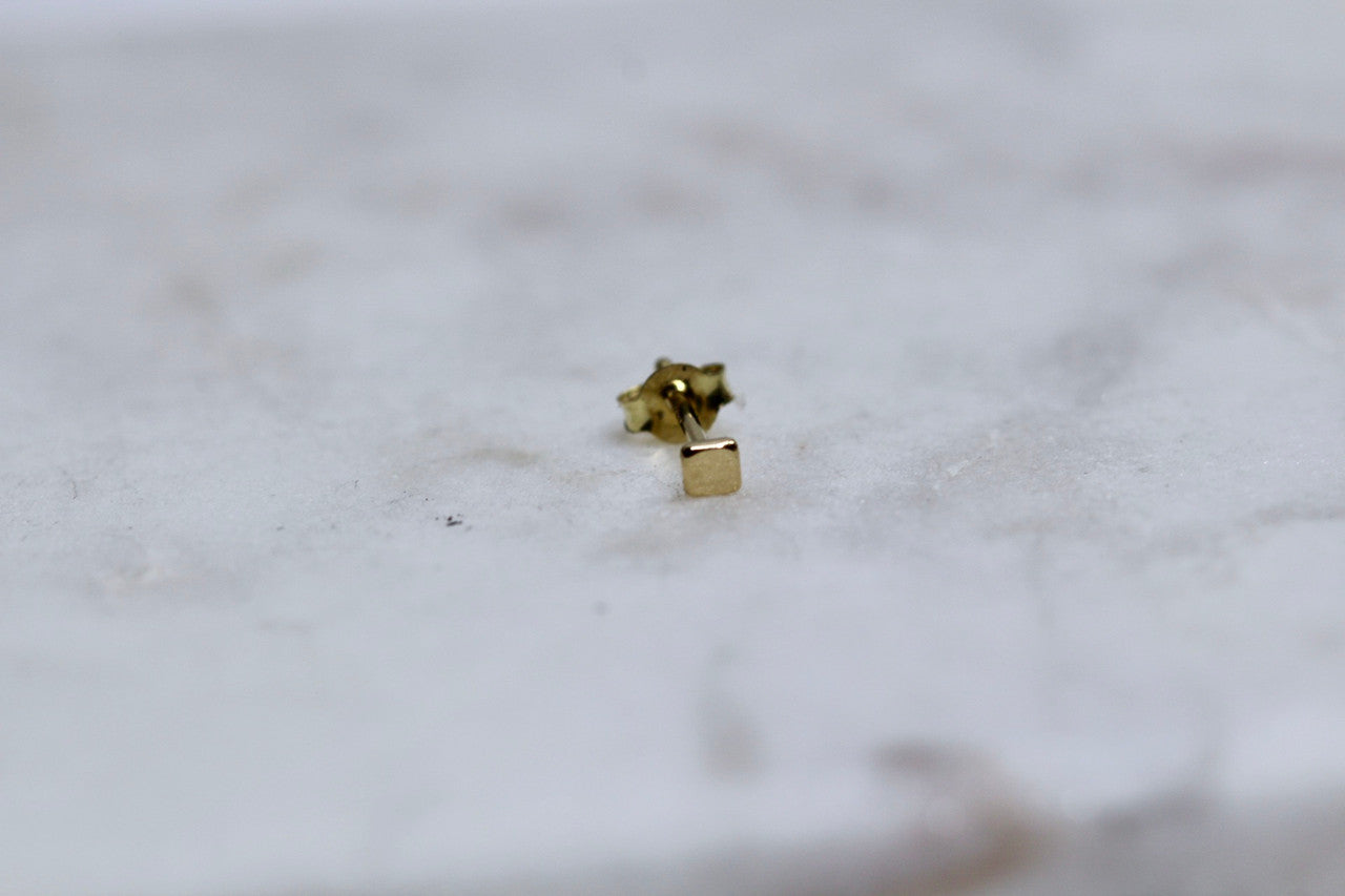 Handmade 14K Yellow Gold Square Earring