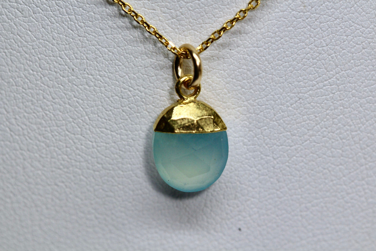 Handmade 14K Yellow Gold Aqua Chalcedony Necklace