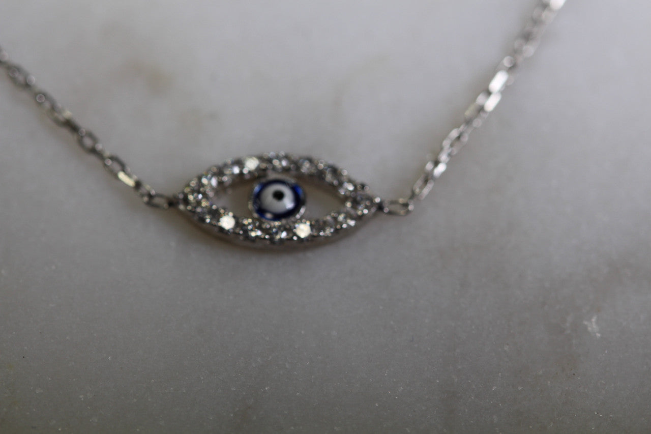 Unique Diamond Evil Eye Bracelet, Hand Crafted CZ Evil Eye Bracelets, Sterling Silver Protection Bracelet