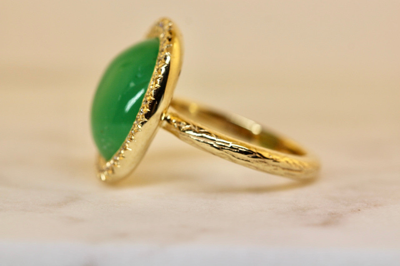 Unique Chrysoprase And Diamond Ring