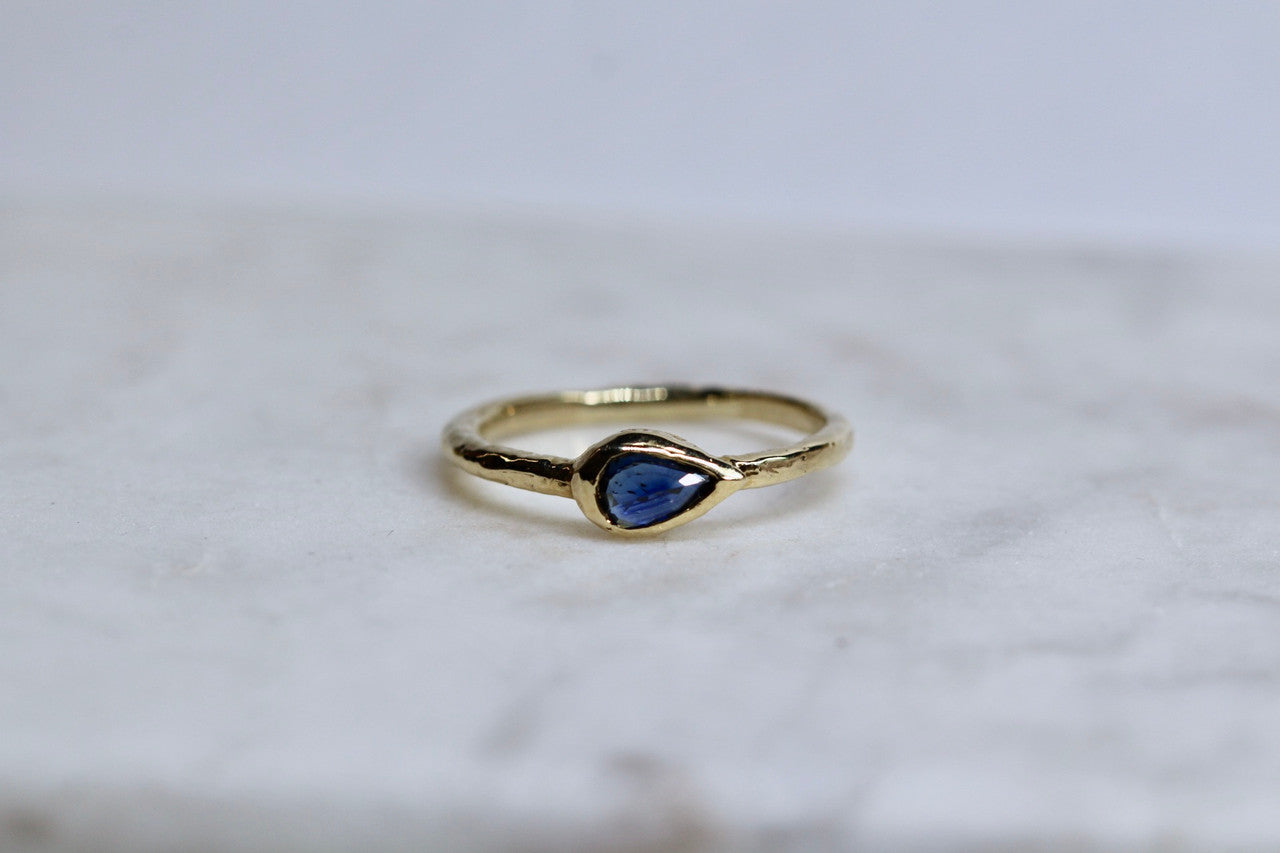 Handmade 14K Yellow Gold Rose Cut Sapphire Ring