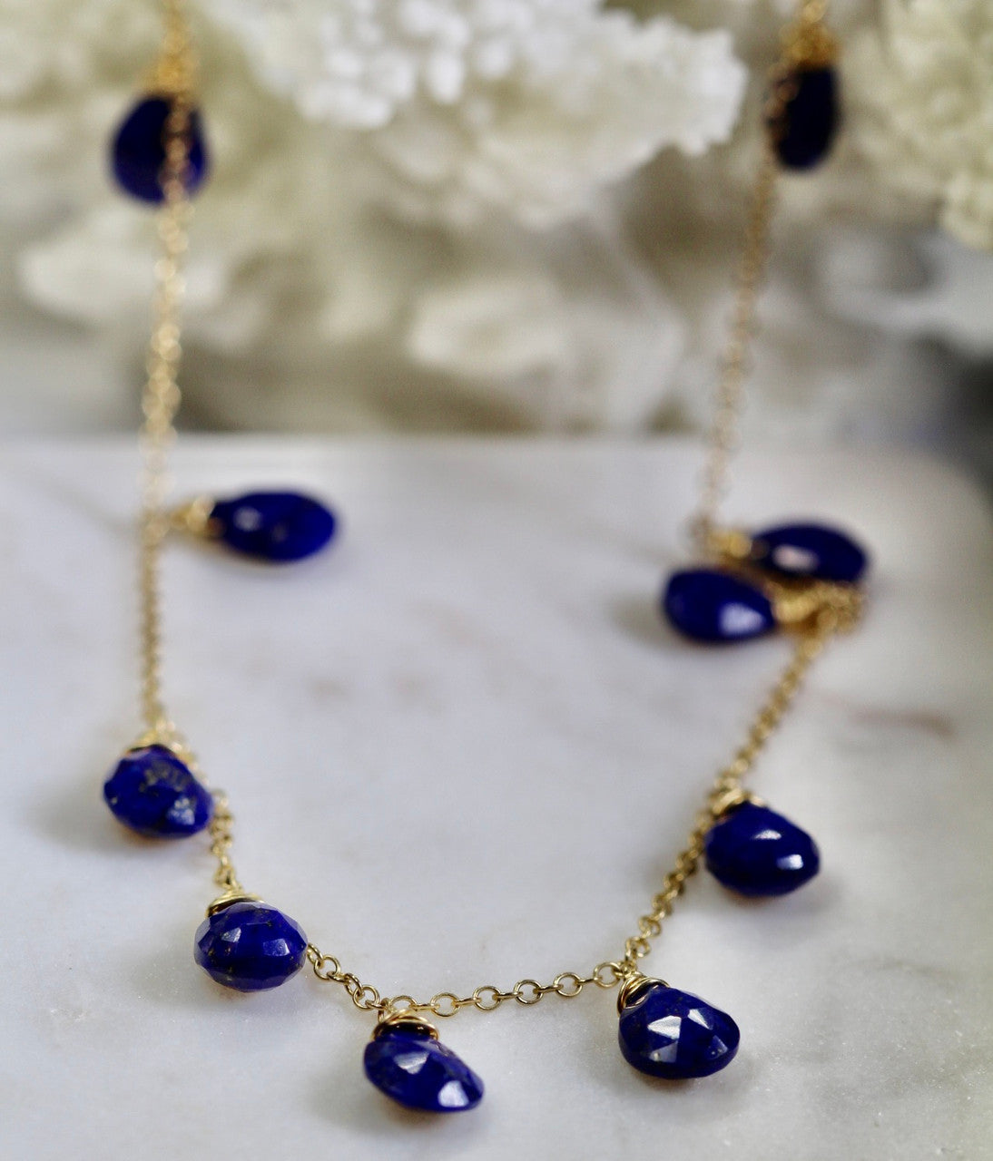 Beautiful hand Crafted Unique 14K Yellow Gold Lapis Lazuli Necklace, Lapis Lazuli Drop Necklace, Lapis Lazuli Statement Necklace