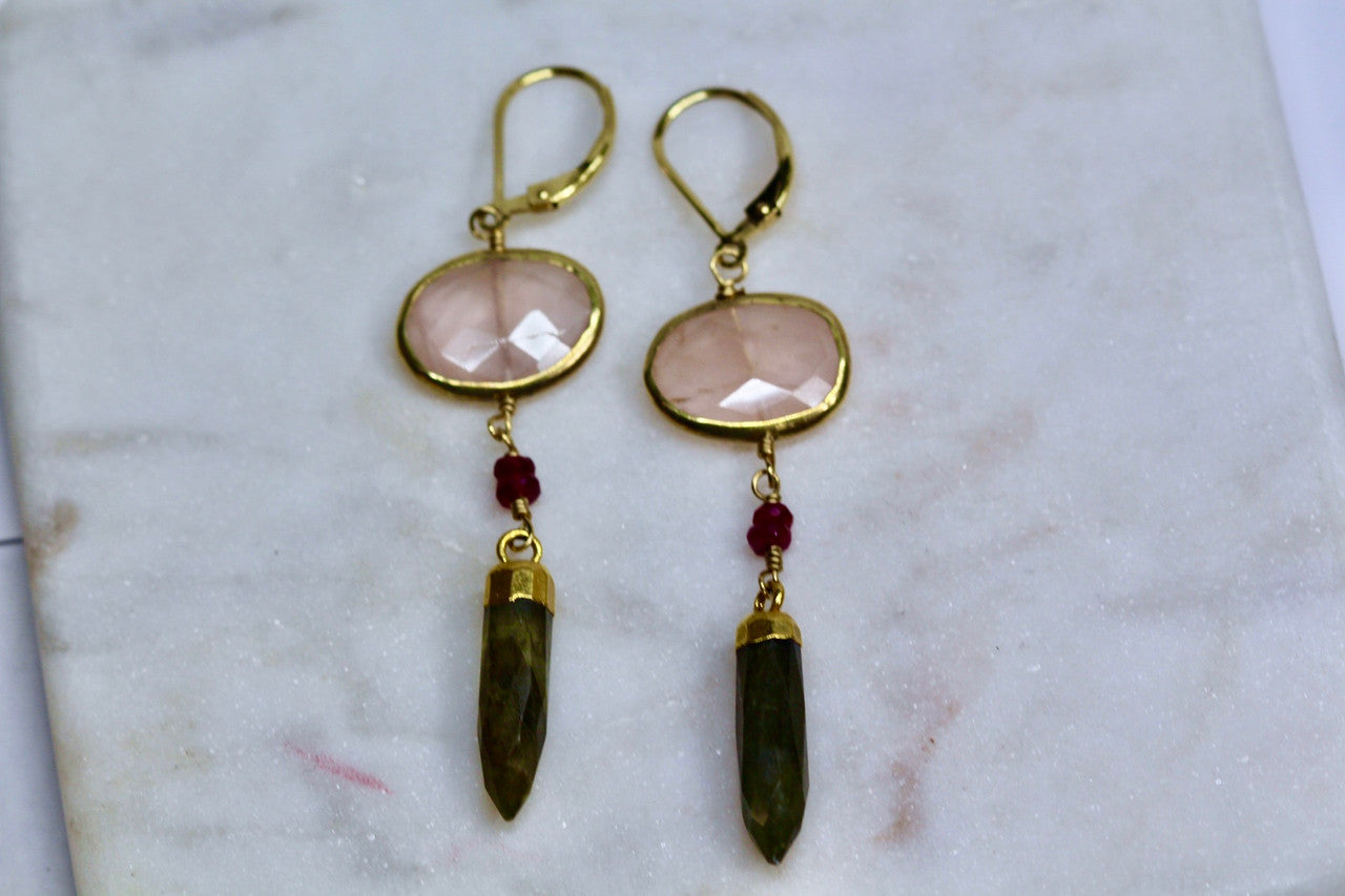 Unique 14K Yellow Gold Gemstone Earring