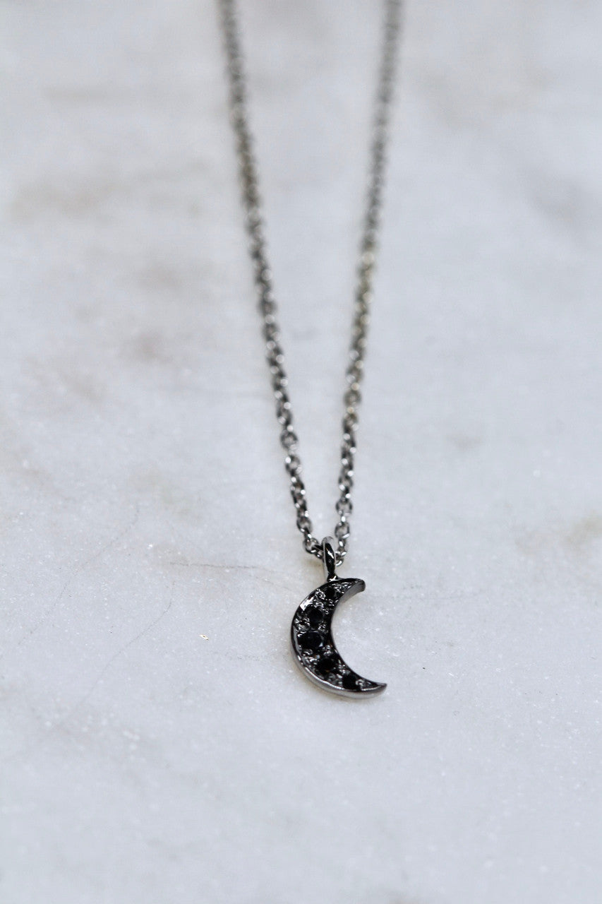 14K White Gold Diamond Moon Necklace