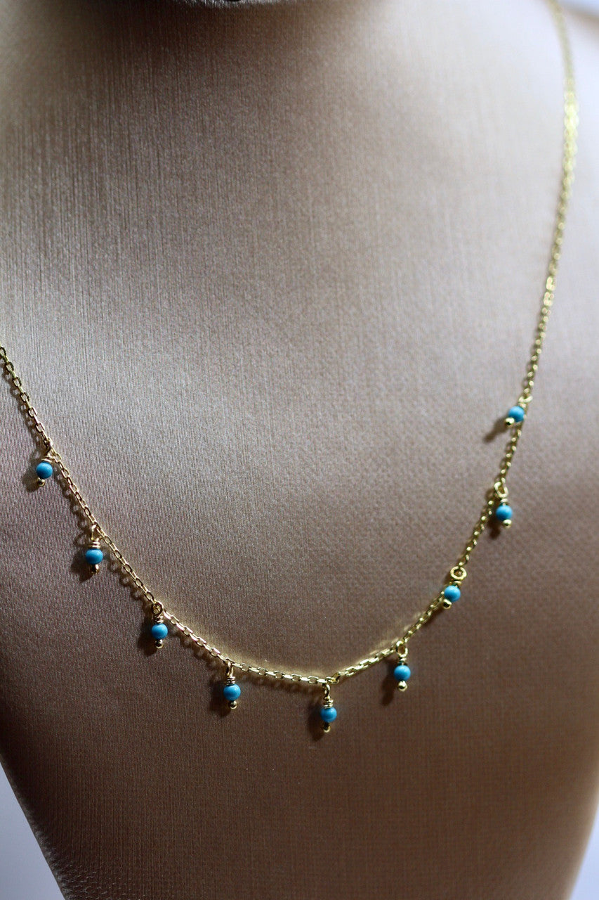 Unique 14K Yellow Gold Turquoise Necklace 