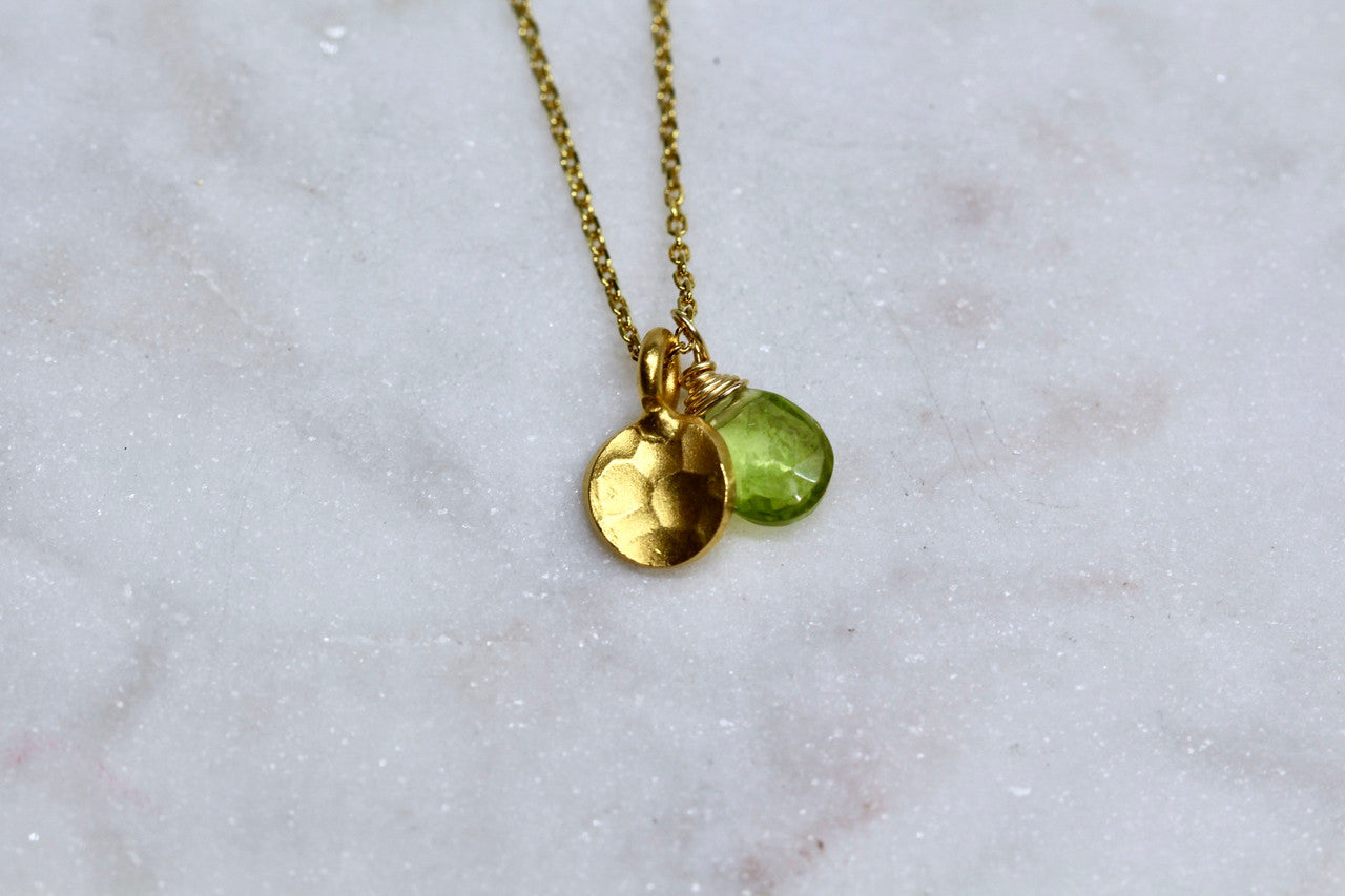 Handmade 14K Yellow Gold Peridot Necklace