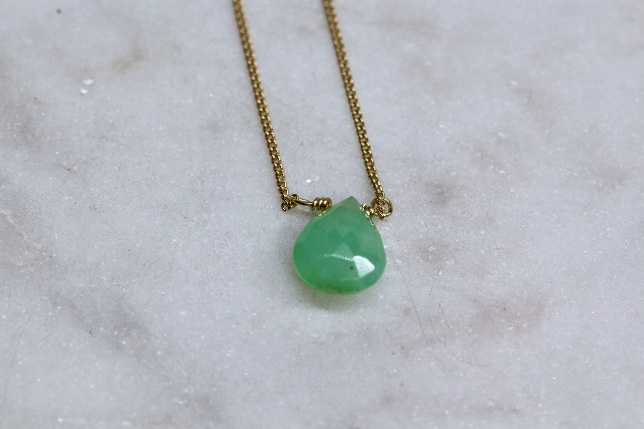 Handmade 14K Yellow Gold Chrysoprase Necklace