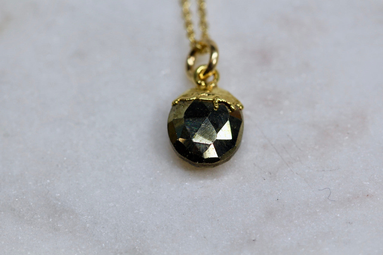 Handmade 14K Yellow Gold Pyrite Necklace