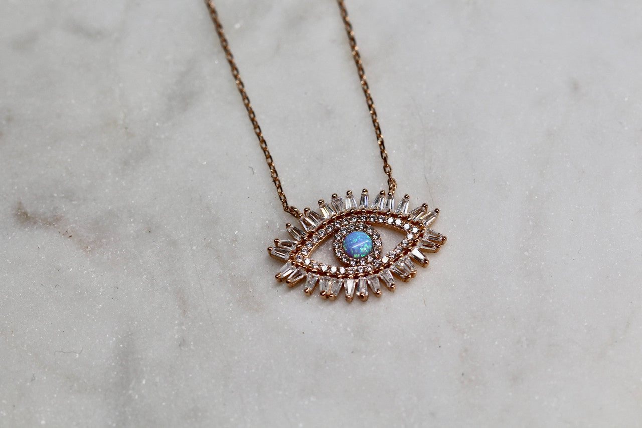 14K Rosegold Vermeil Opal Evil Eye Necklace