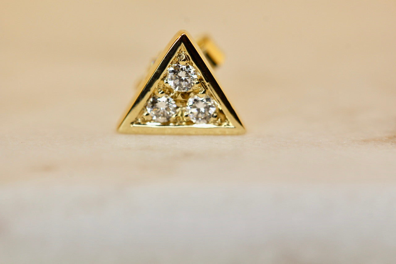 14K Diamond Triangle Stud Earring, Diamond Stud Earring Yellow Gold, 14K Yellow Gold Diamond Earring, Triangle Stud Earring