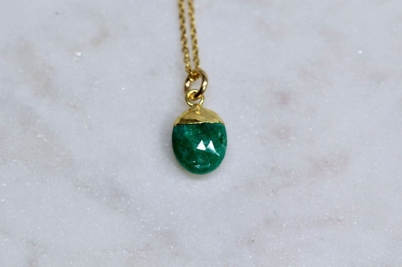 14K Yellow Gold Green Emerald Pendant