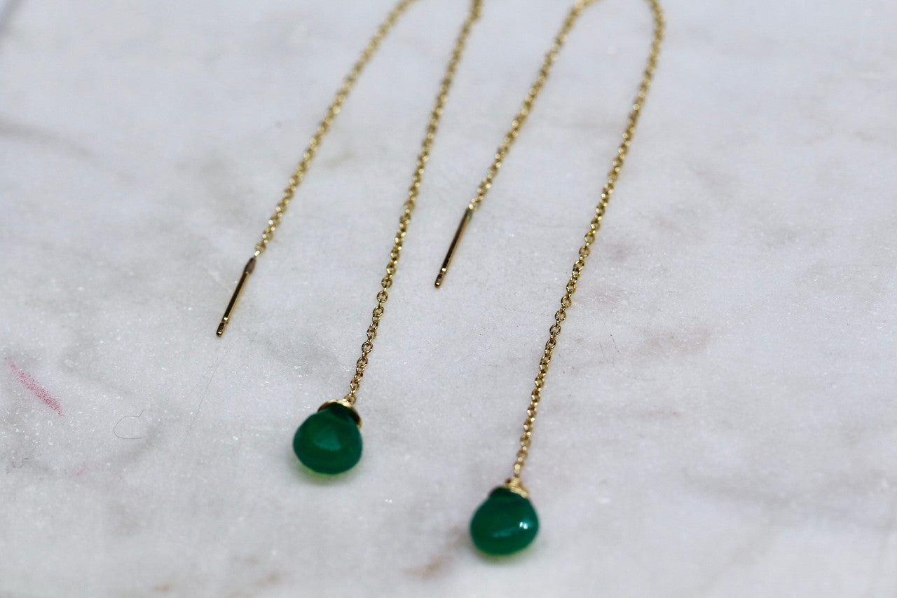 Handmade 14K Yellow Gold Green Onyx Earrings