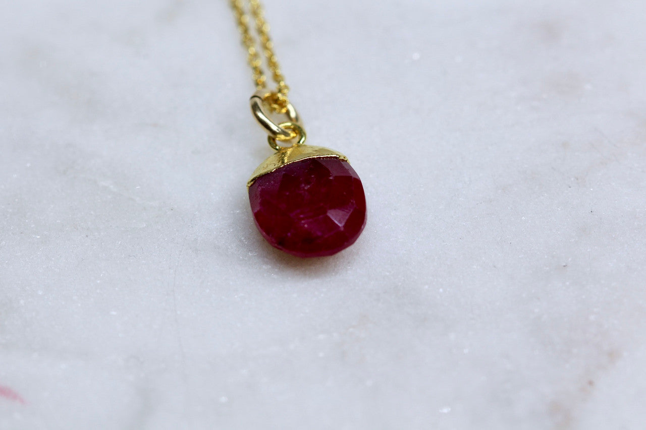 Handmade 14K Yellow Gold Ruby Necklace