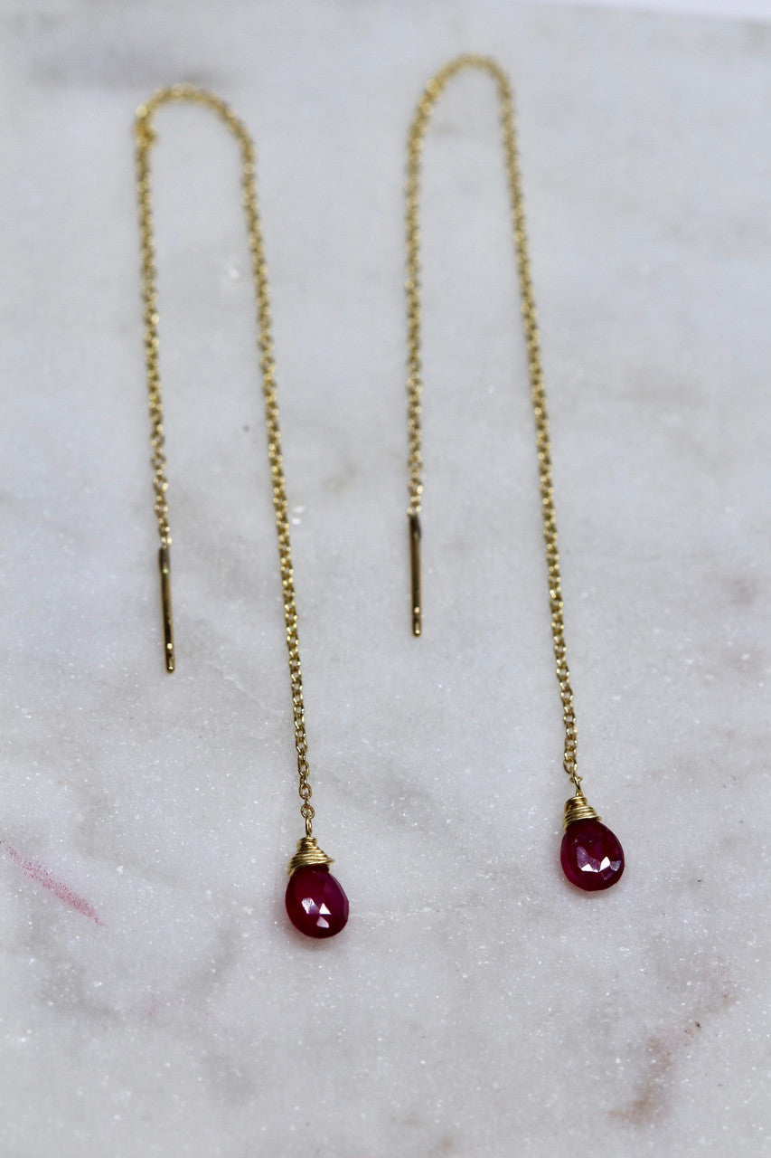 Handmade 14K Yellow Gold Ruby Earring