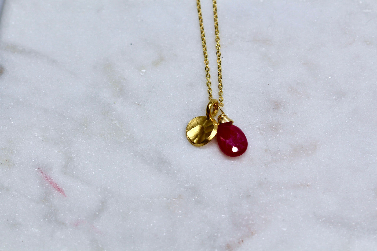 Handmade 14K Yellow Gold Ruby Pendant