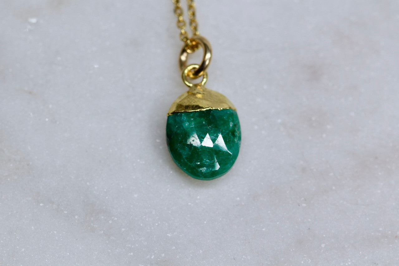 Handmade 14K Yellow Gold Emerald Necklace