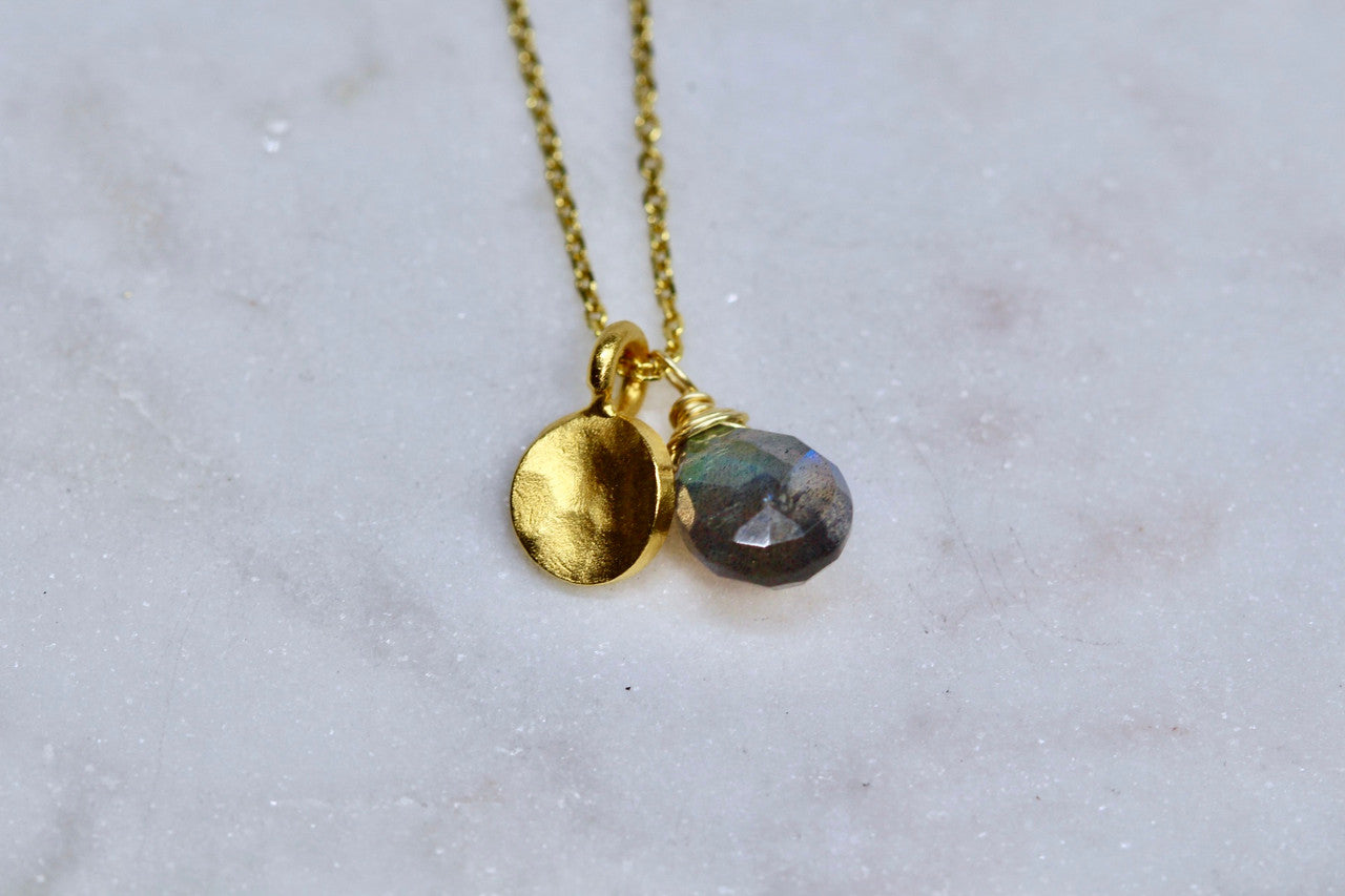 Handmade 14K Yellow Gold Labradorite Pendant