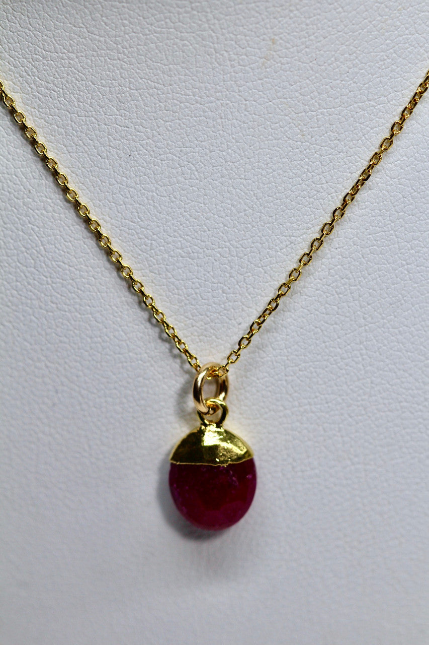 Unique 14K Yellow Gold Ruby Necklace