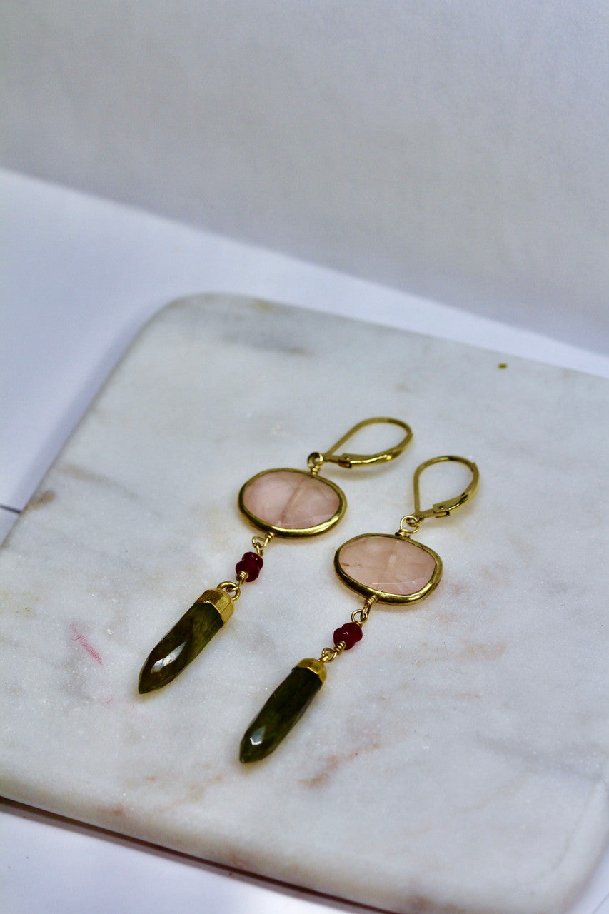 Gorgeous 14K Yellow Gold Rose Quartz Earring