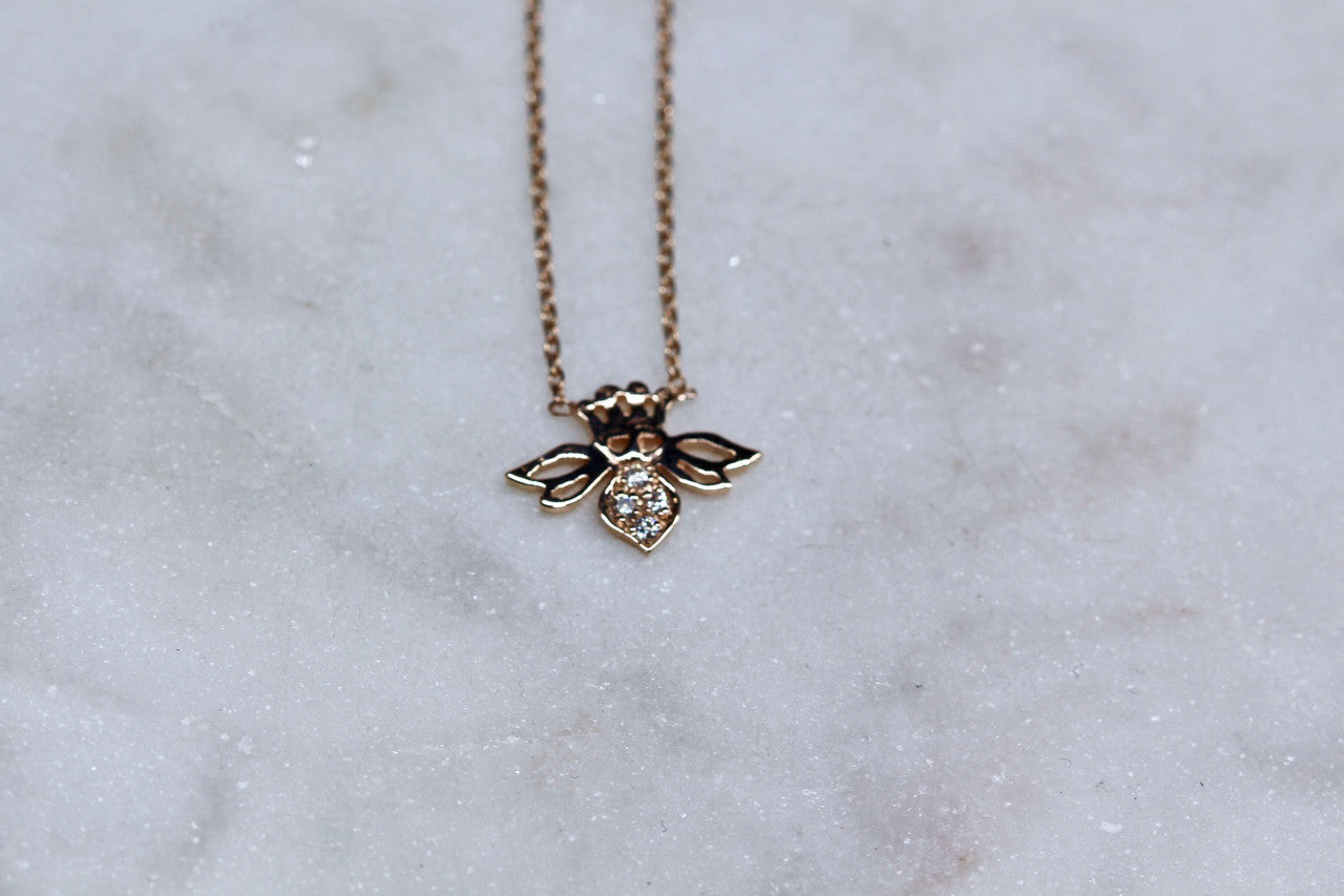 Rose Gold Diamond Bee Pendant