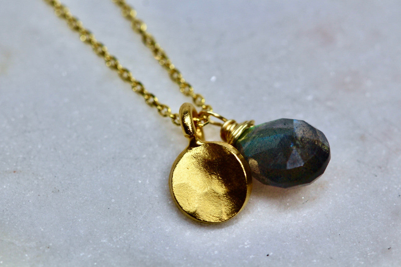 14K Yellow Gold Labradorite Necklace