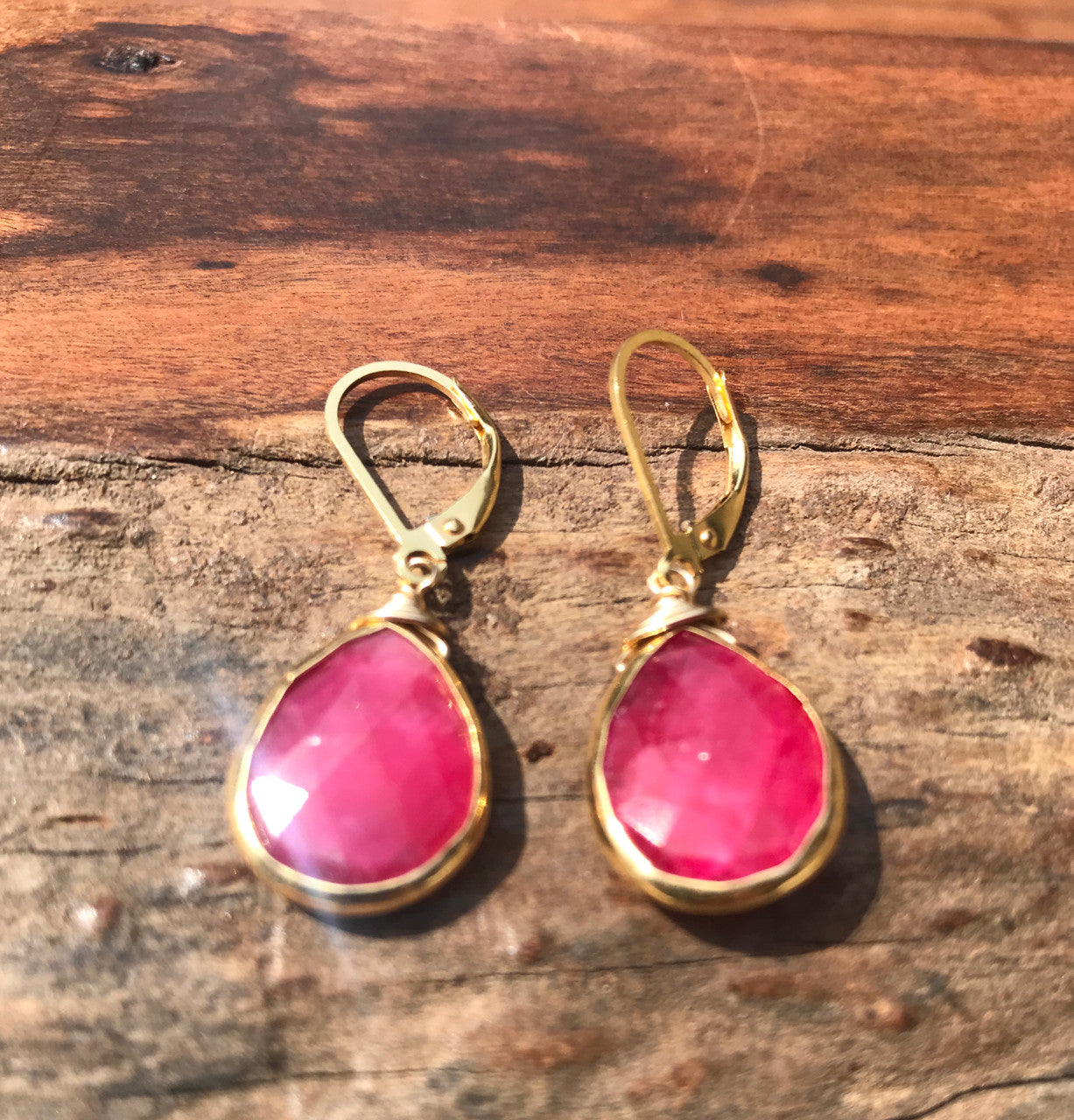 Ruby Tear Drop Earring, 14K Yellow Gold Ruby Drop earring, Handmade Ruby GemStone Drop Earring, Gift For Her, Ruby Earring, July Birthstone