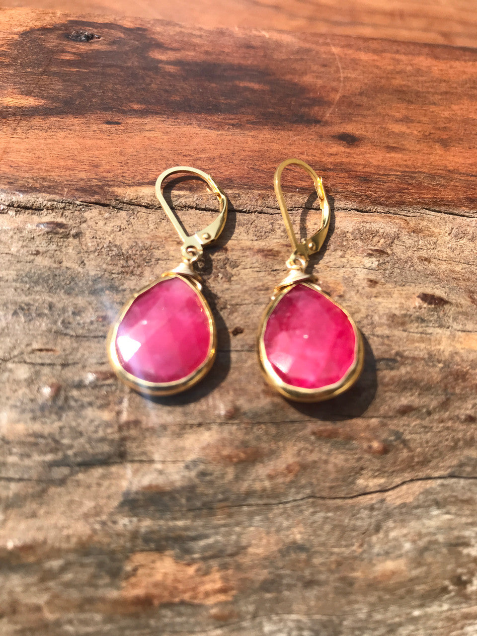 Ruby Tear Drop Earring, 14K Yellow Gold Ruby Drop earring, Handmade Ruby GemStone Drop Earring, Gift For Her, Ruby Earring, July Birthstone