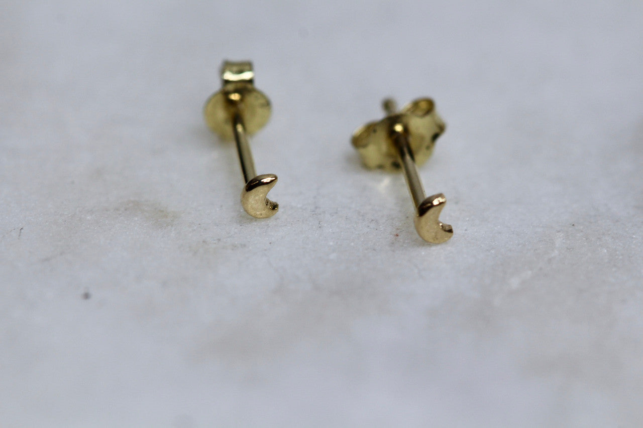 Tiny 14K Yellow Gold Moon Stud Earrings