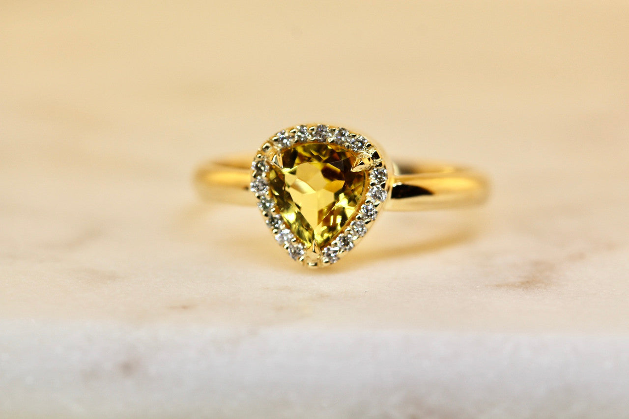 Vivid Yellow Beryl Diamond Anniversary Ring, Diamond Engagement Ring, Yellow Beryl And Diamond Cocktail Ring, One Of A Kind Diamond Ring