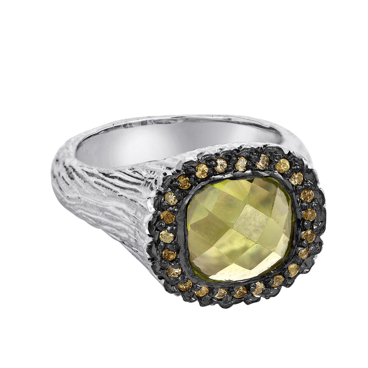 Peridot Sterling Silver Ring With Champagne Diamonds