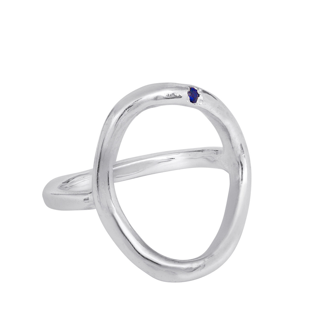 Sterling Silver open ring, Hammered Hand Made Statement Ring With Sapphire Gemstone