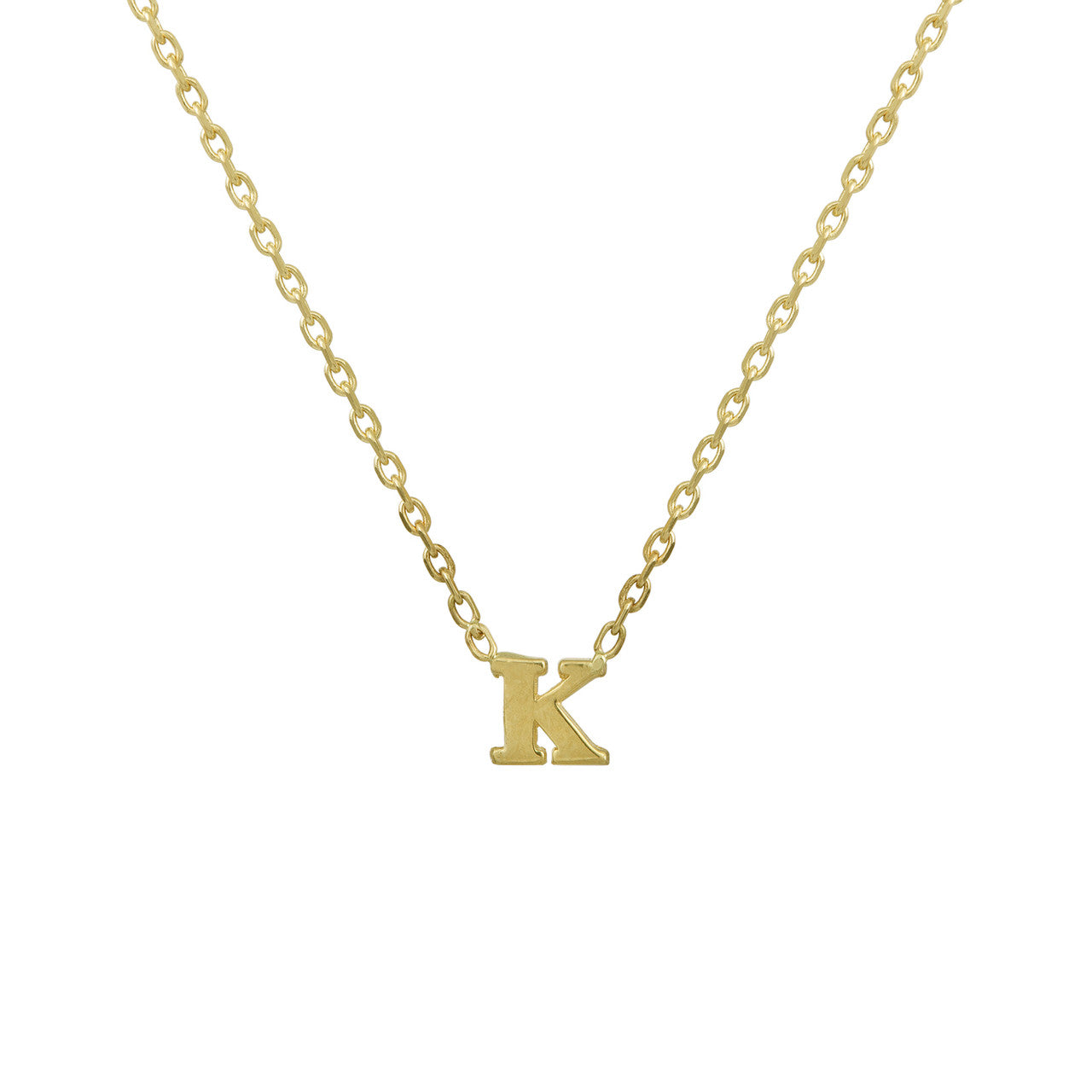 Solid Gold Tiny Initial Necklace, 14K Yellow Gold Initial Necklace, Solid Gold Layering Necklace