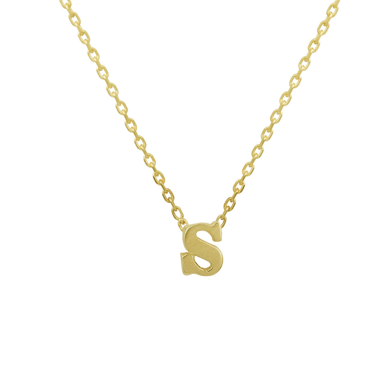 Solid Gold Tiny Initial Necklace, 14K Yellow Gold Initial Necklace, Solid Gold Layering Necklace