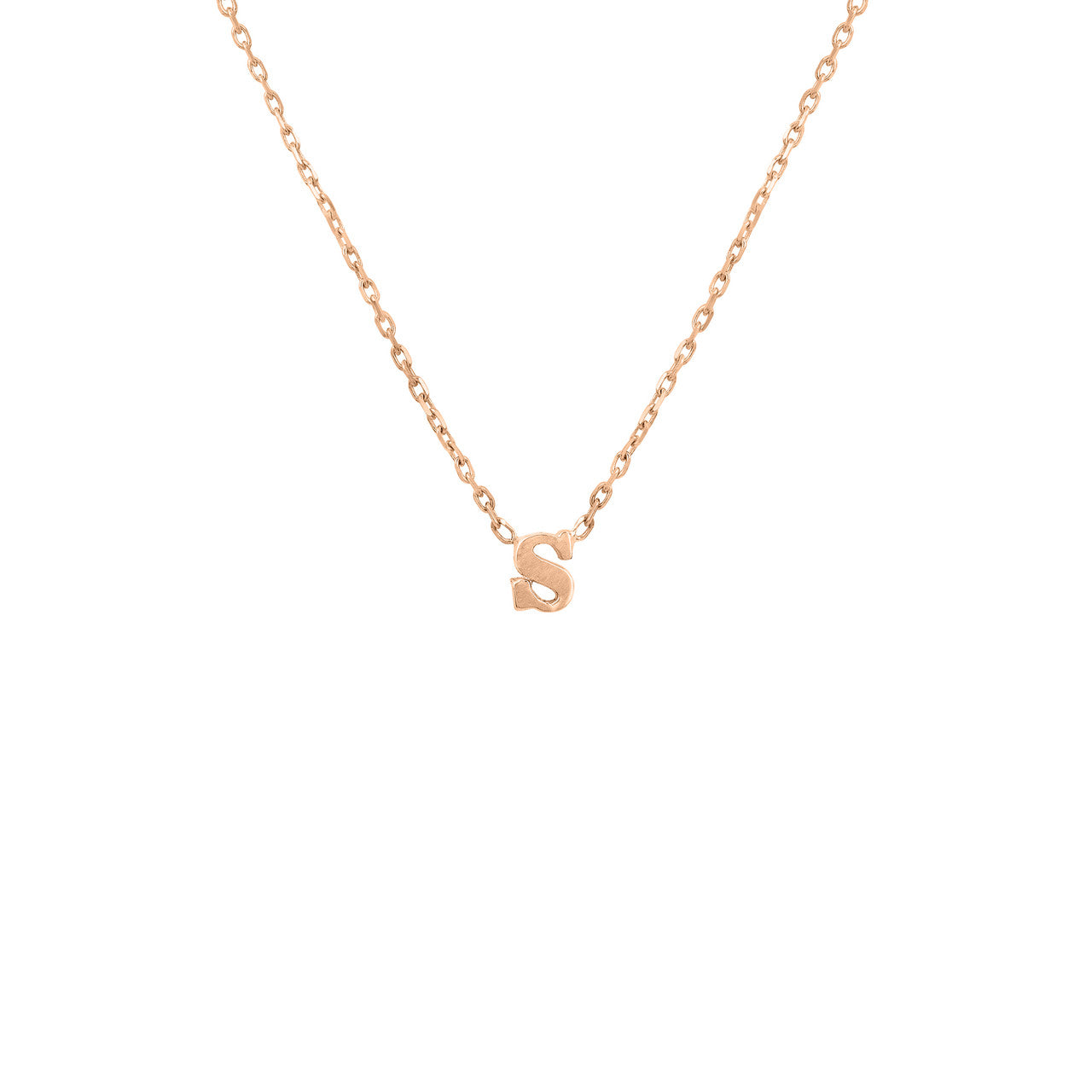 Solid Gold Tiny Initial Necklace, 14K Rose Gold Initial Necklace, Solid Gold Layering Necklace