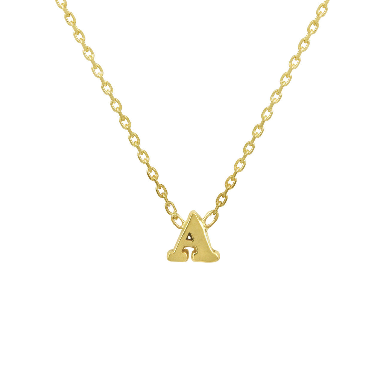 Solid Gold Tiny Initial Necklace, 14K Yellow Gold Initial Necklace, Solid Gold Layering Necklace