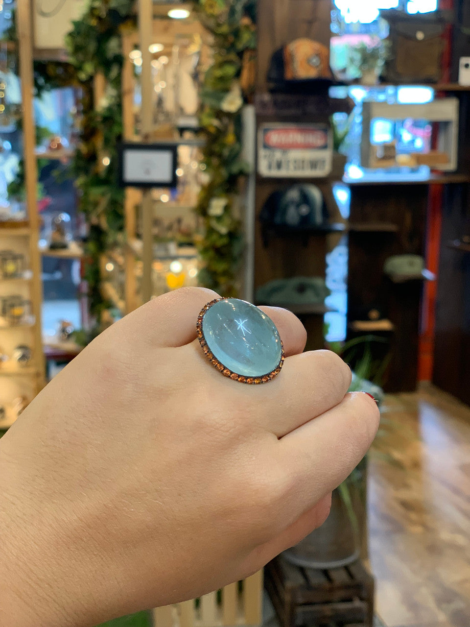 Orange Sapphire Aquamarine Cocktail Ring 