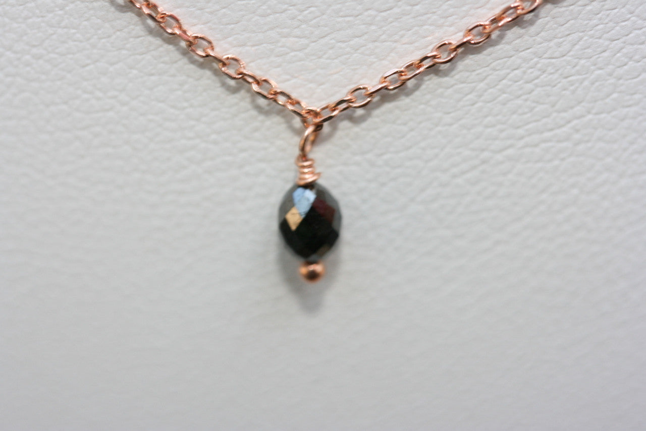 14K Rose Gold Black Briolette Diamond Necklace, Diamond Solitaire Necklace, Black Diamond Necklace, Rose Gold Black Diamond Necklace .10 CT