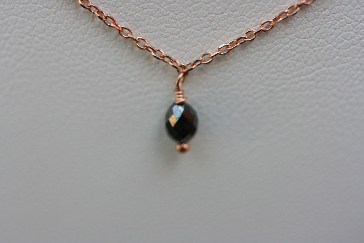 14K Rose Gold Black Briolette Diamond Necklace, Diamond Solitaire Necklace, Black Diamond Necklace, Rose Gold Black Diamond Necklace .10 CT