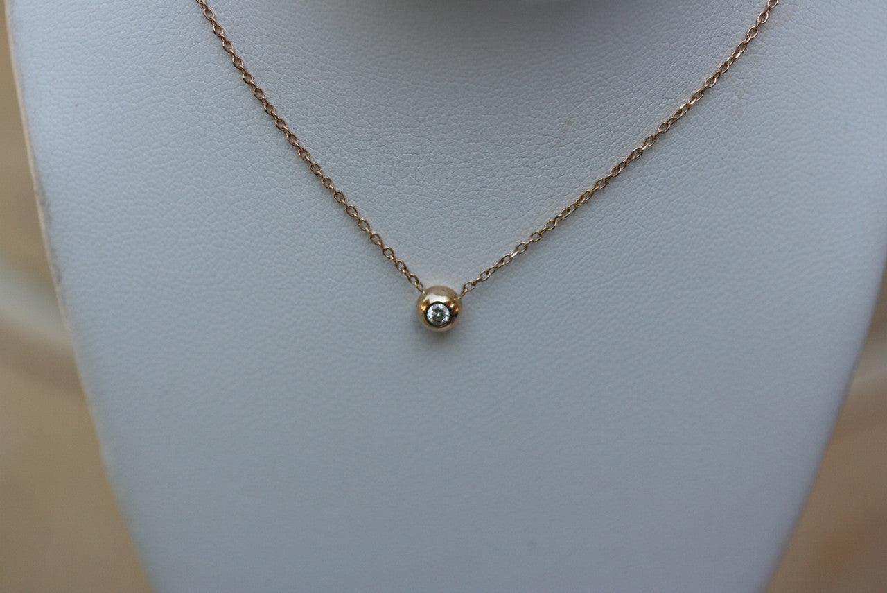 Hand Made Bezel Set Diamond Solitaire Necklace 