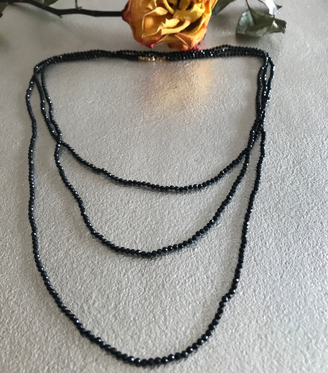 60 Inches Long Black Spinelle Necklace, Long Layering Black Spinelle Necklace, Hand Knotted Black Spinelle Long Layering necklace