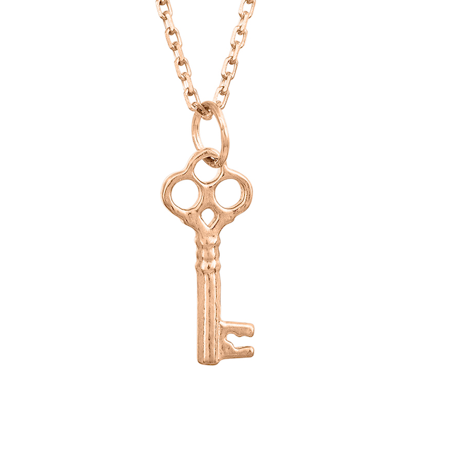 Tiny Rose Gold Classic Key Necklace, Rose Gold Sterling Silver Key Necklace, Key Necklace