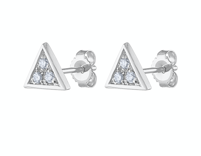 Exquisite hand Crafted Diamond Triangle Stud Earring, 14K White Gold Unique Diamond Earring 